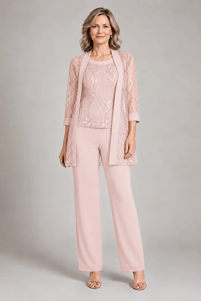 Completo Elegante In Chiffon Con Pantaloni Per La Madre Della Sposa