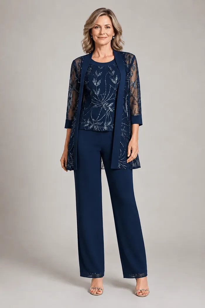 Completo Elegante In Chiffon Con Pantaloni Per La Madre Della Sposa