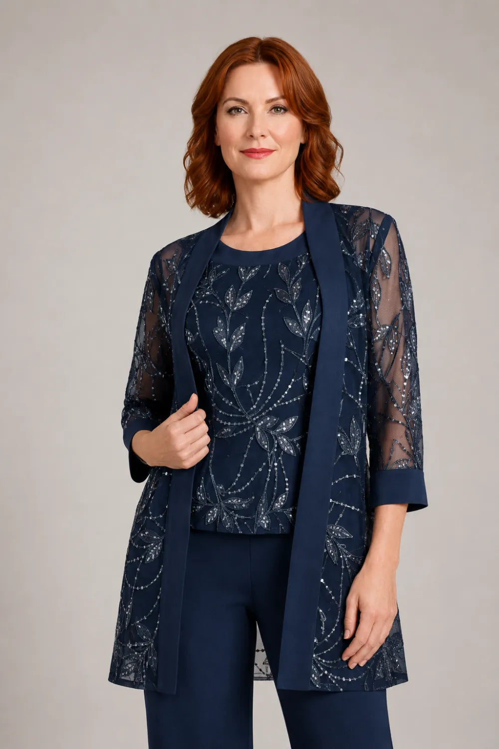 Completo Elegante In Chiffon Con Pantaloni Per La Madre Della Sposa