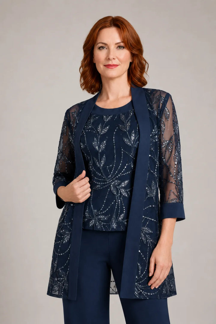 Completo Elegante In Chiffon Con Pantaloni Per La Madre Della Sposa