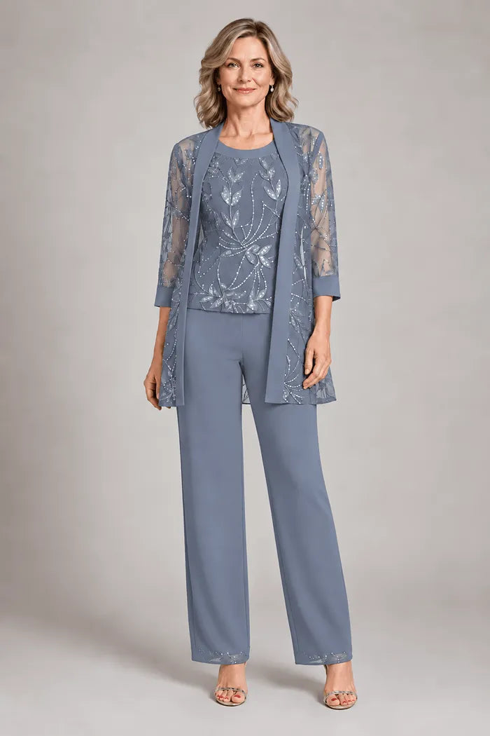 Completo Elegante In Chiffon Con Pantaloni Per La Madre Della Sposa