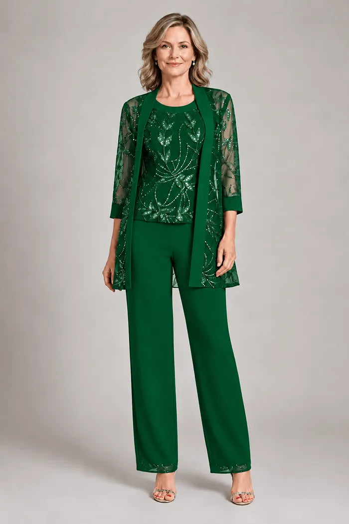 Completo Elegante In Chiffon Con Pantaloni Per La Madre Della Sposa