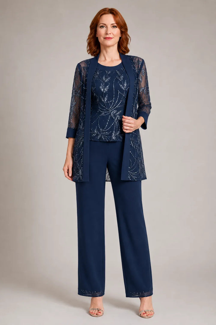 Completo Elegante In Chiffon Con Pantaloni Per La Madre Della Sposa