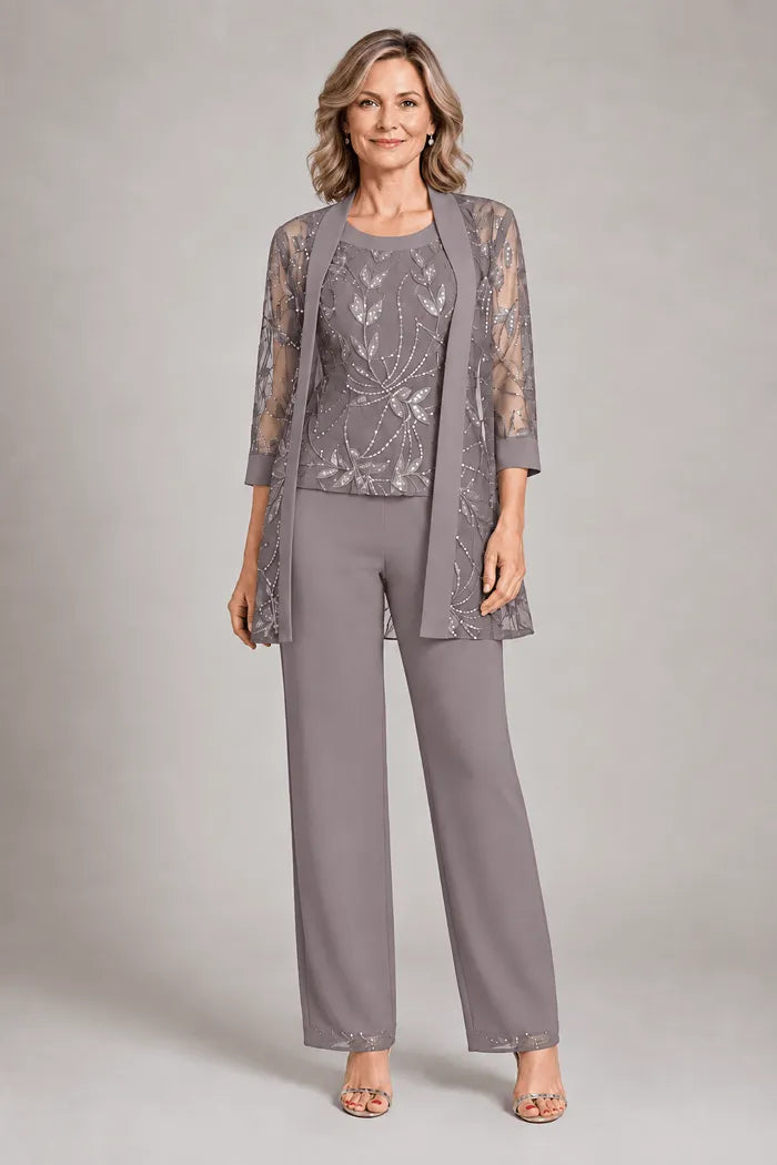 Completo Elegante In Chiffon Con Pantaloni Per La Madre Della Sposa