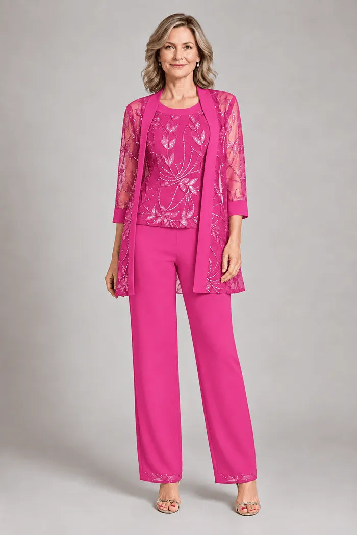 Completo Elegante In Chiffon Con Pantaloni Per La Madre Della Sposa