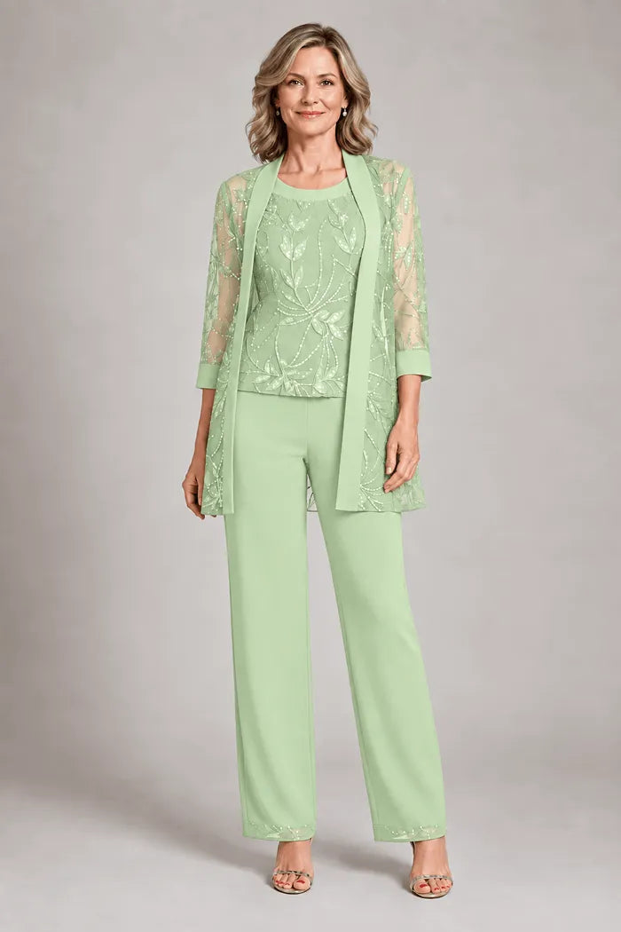 Completo Elegante In Chiffon Con Pantaloni Per La Madre Della Sposa