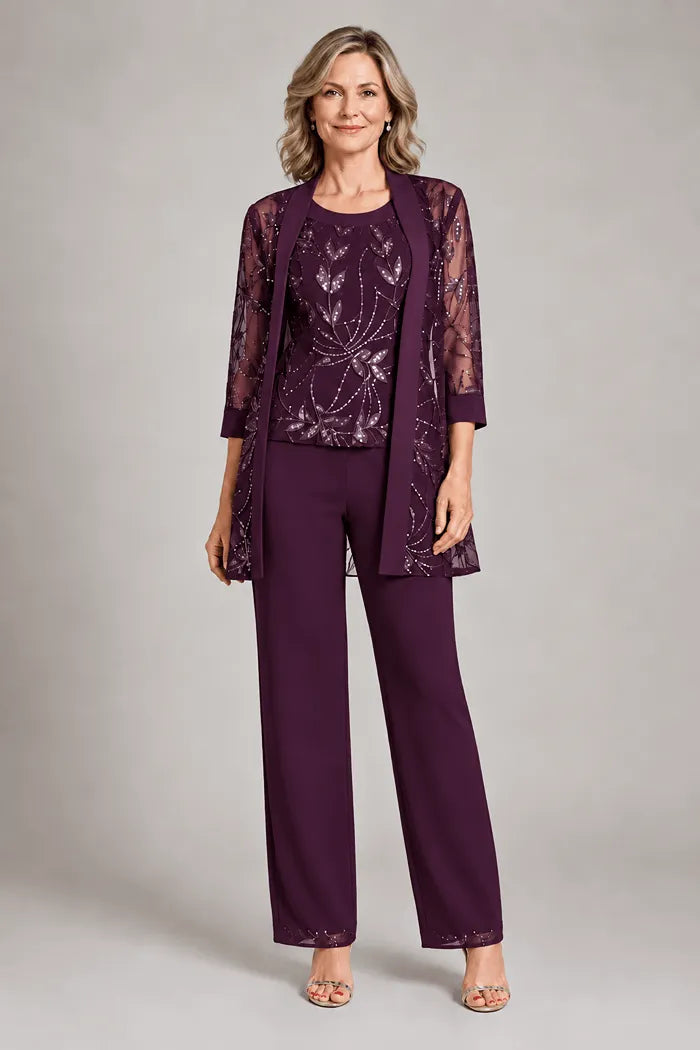 Completo Elegante In Chiffon Con Pantaloni Per La Madre Della Sposa