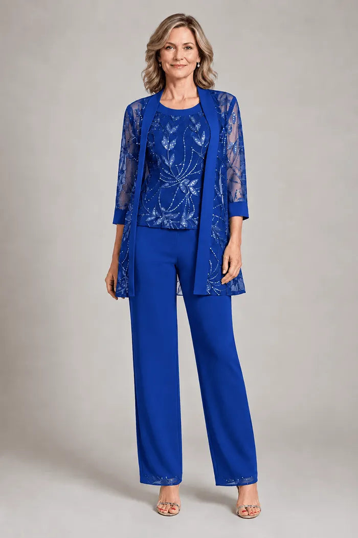 Completo Elegante In Chiffon Con Pantaloni Per La Madre Della Sposa