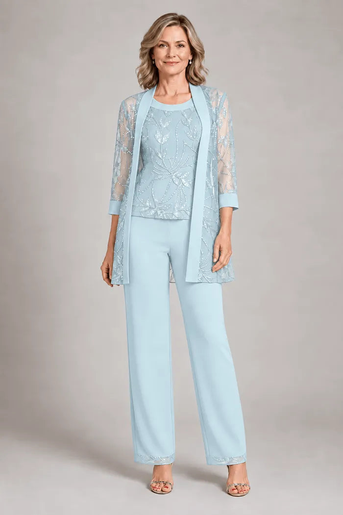 Completo Elegante In Chiffon Con Pantaloni Per La Madre Della Sposa