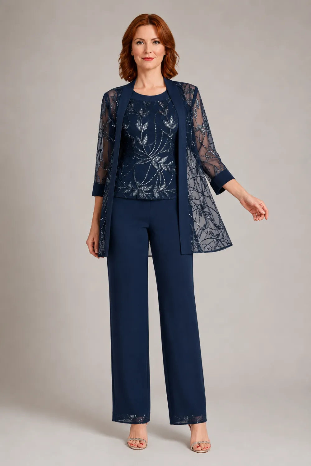 Completo Elegante In Chiffon Con Pantaloni Per La Madre Della Sposa