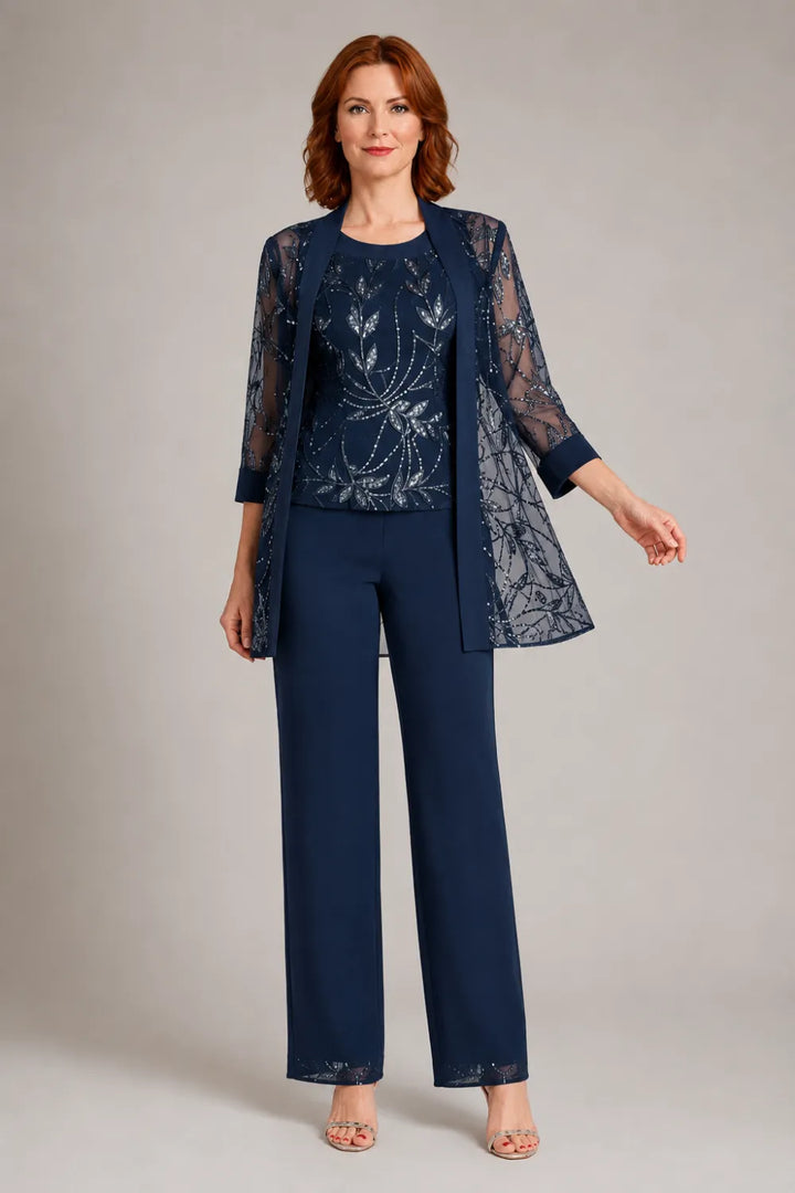 Completo Elegante In Chiffon Con Pantaloni Per La Madre Della Sposa