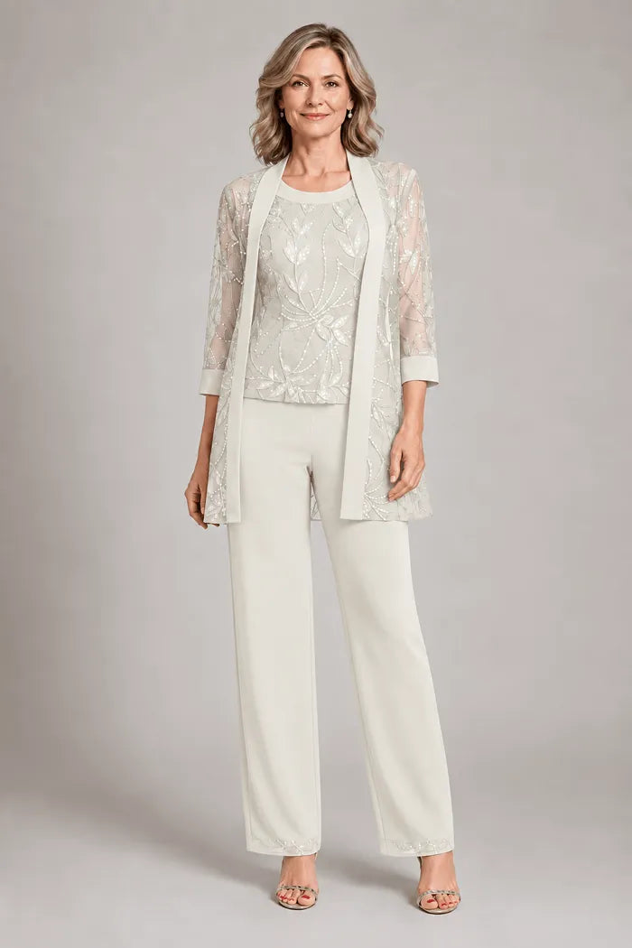Completo Elegante In Chiffon Con Pantaloni Per La Madre Della Sposa