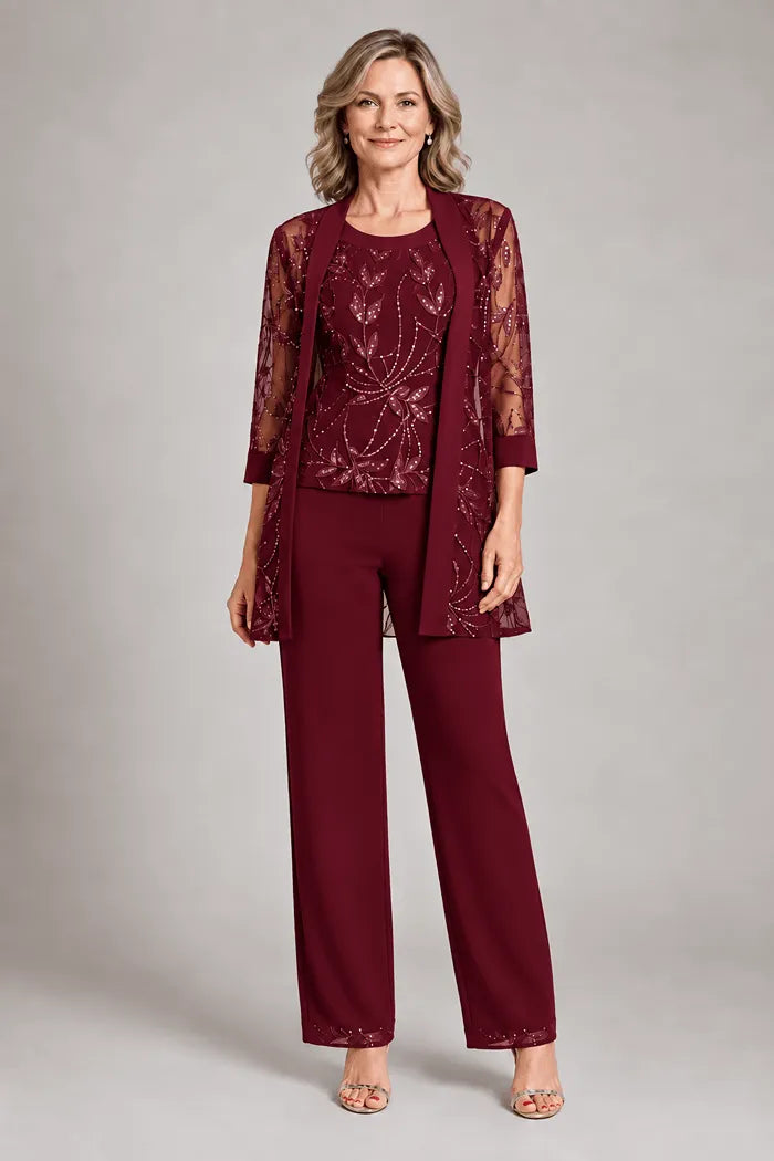 Completo Elegante In Chiffon Con Pantaloni Per La Madre Della Sposa