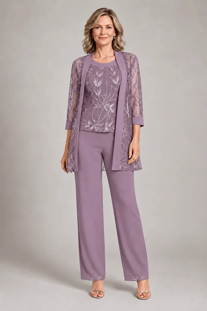 Completo Elegante In Chiffon Con Pantaloni Per La Madre Della Sposa