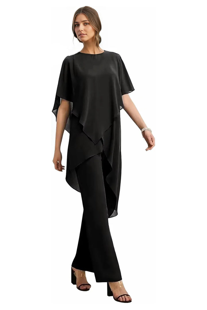 Valora | Completo Elegante Fluido In Chiffon Con Pantaloni