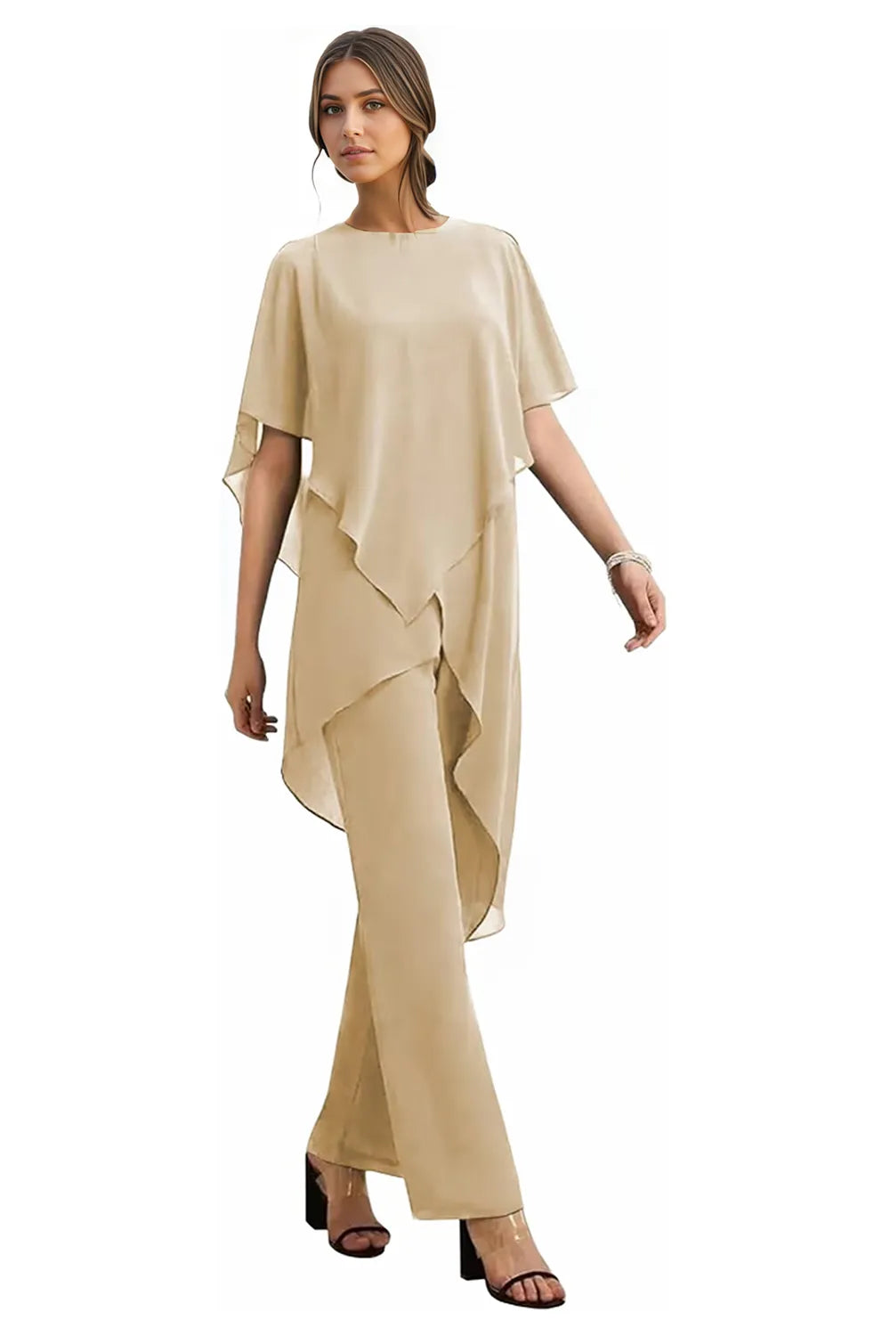 Valora | Completo Elegante Fluido In Chiffon Con Pantaloni