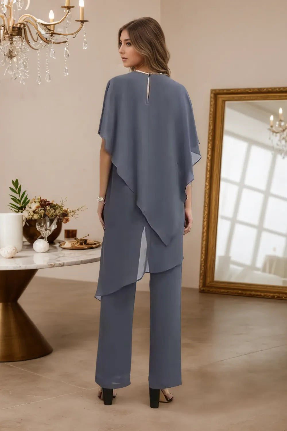 Valora | Completo Elegante Fluido In Chiffon Con Pantaloni