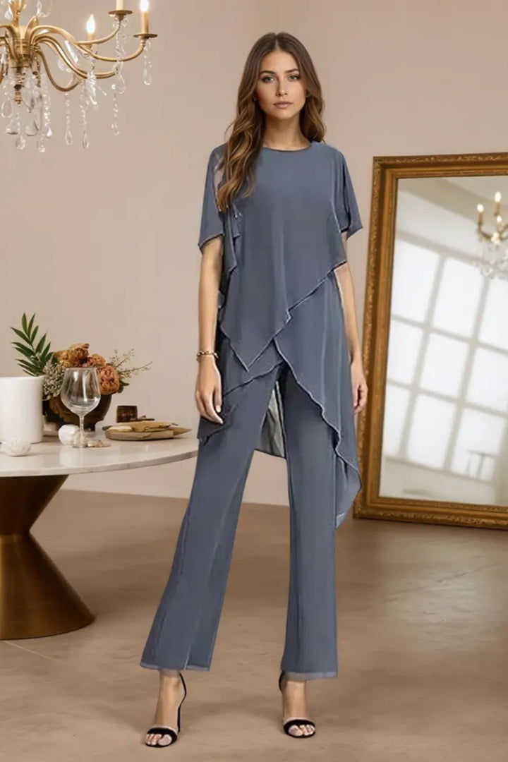 Valora | Completo Elegante Fluido In Chiffon Con Pantaloni