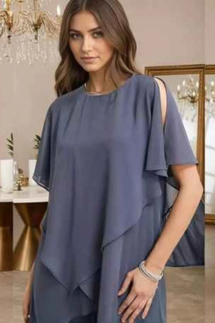 Valora | Completo Elegante Fluido In Chiffon Con Pantaloni