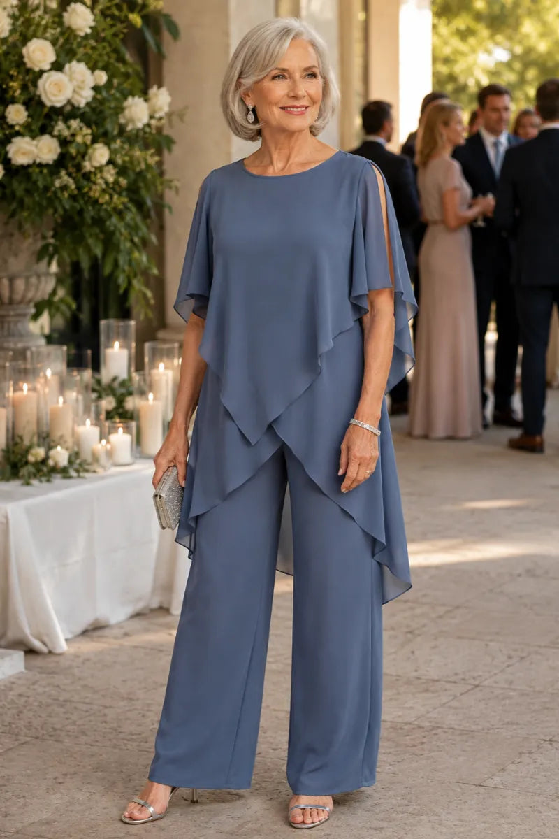 Valora | Completo Elegante Fluido In Chiffon Con Pantaloni