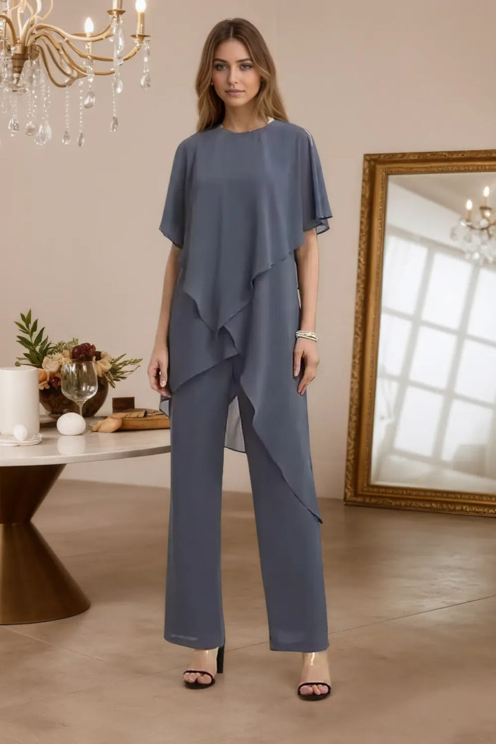 Valora | Completo Elegante Fluido In Chiffon Con Pantaloni