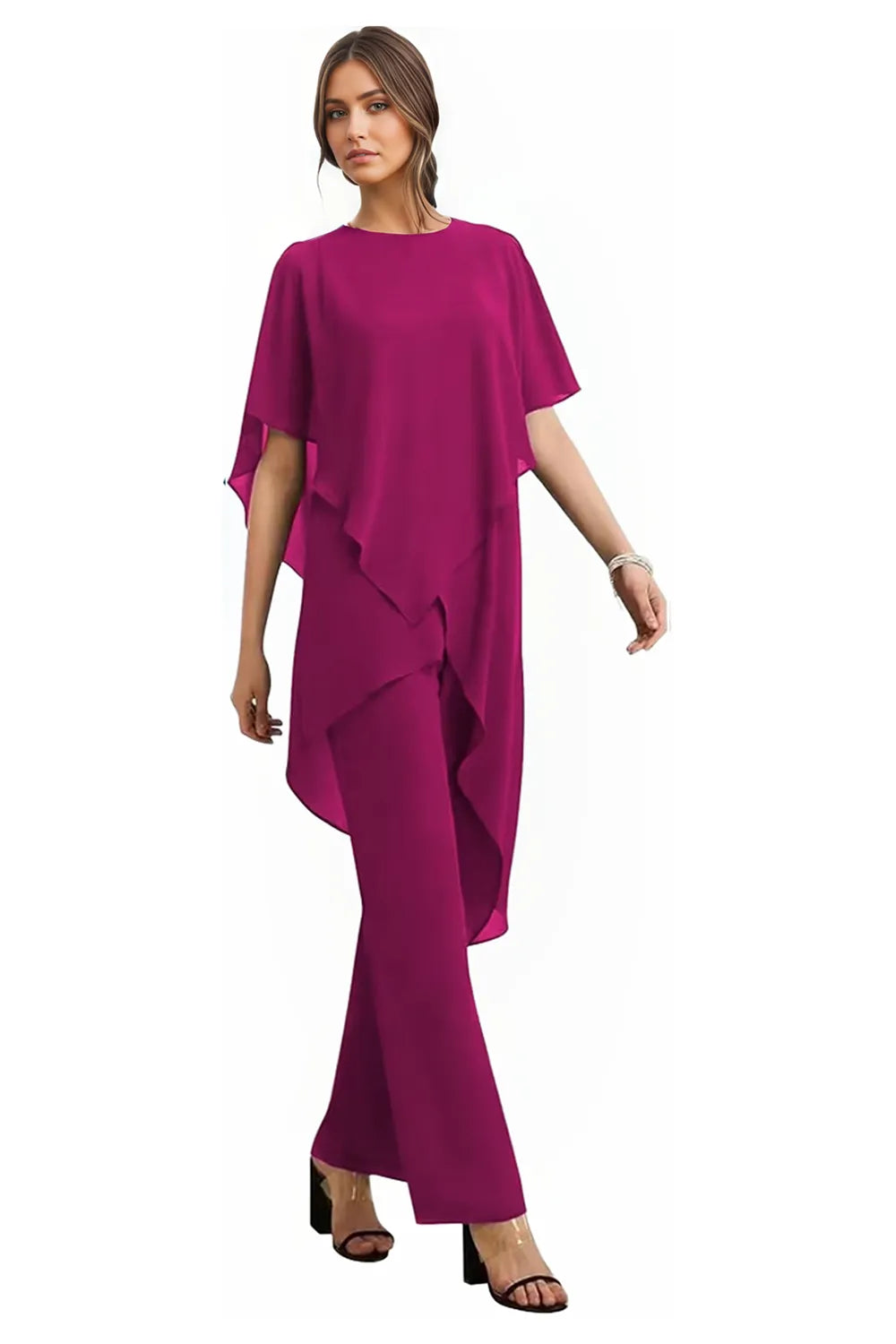 Valora | Completo Elegante Fluido In Chiffon Con Pantaloni