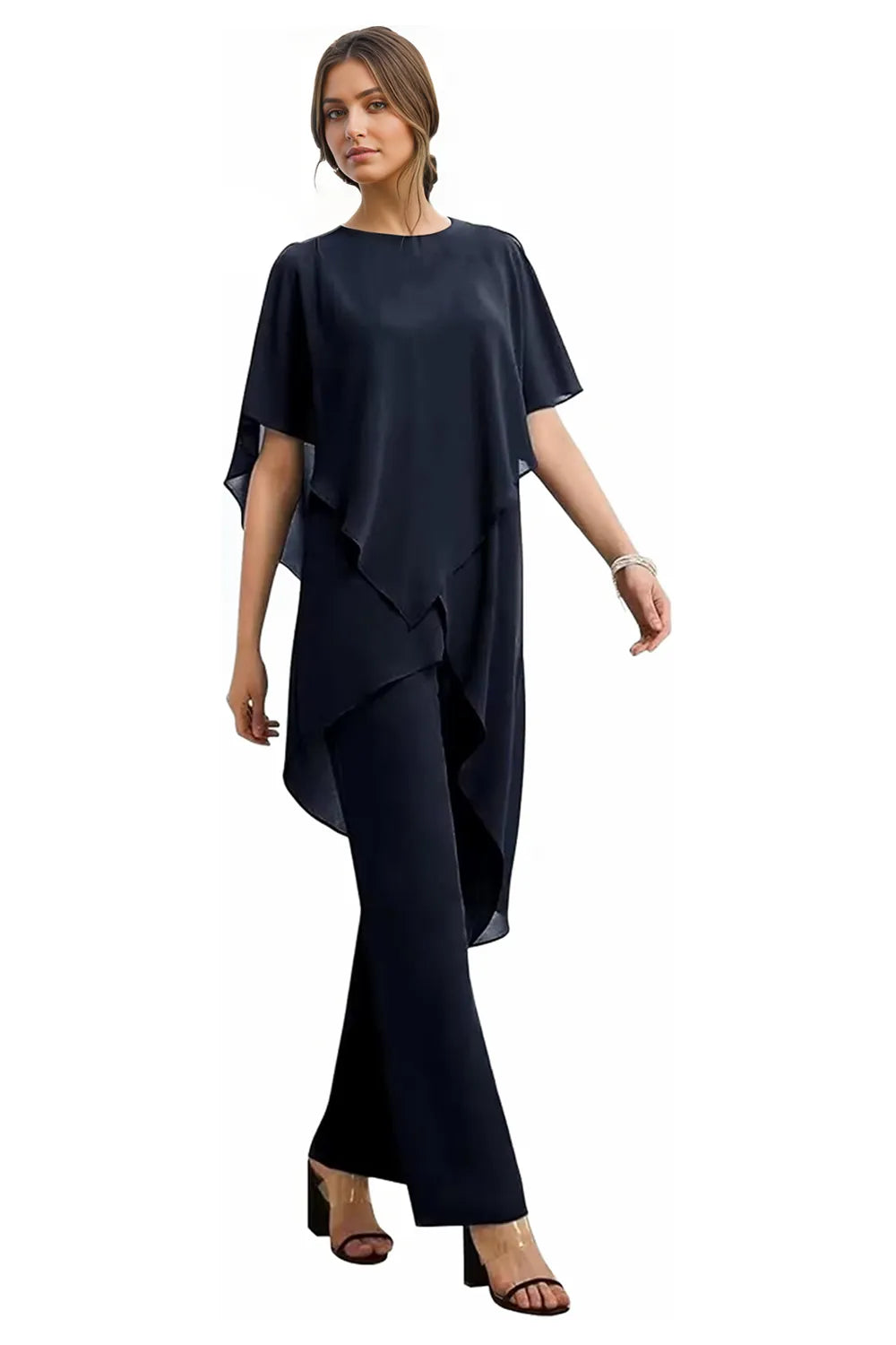 Valora | Completo Elegante Fluido In Chiffon Con Pantaloni