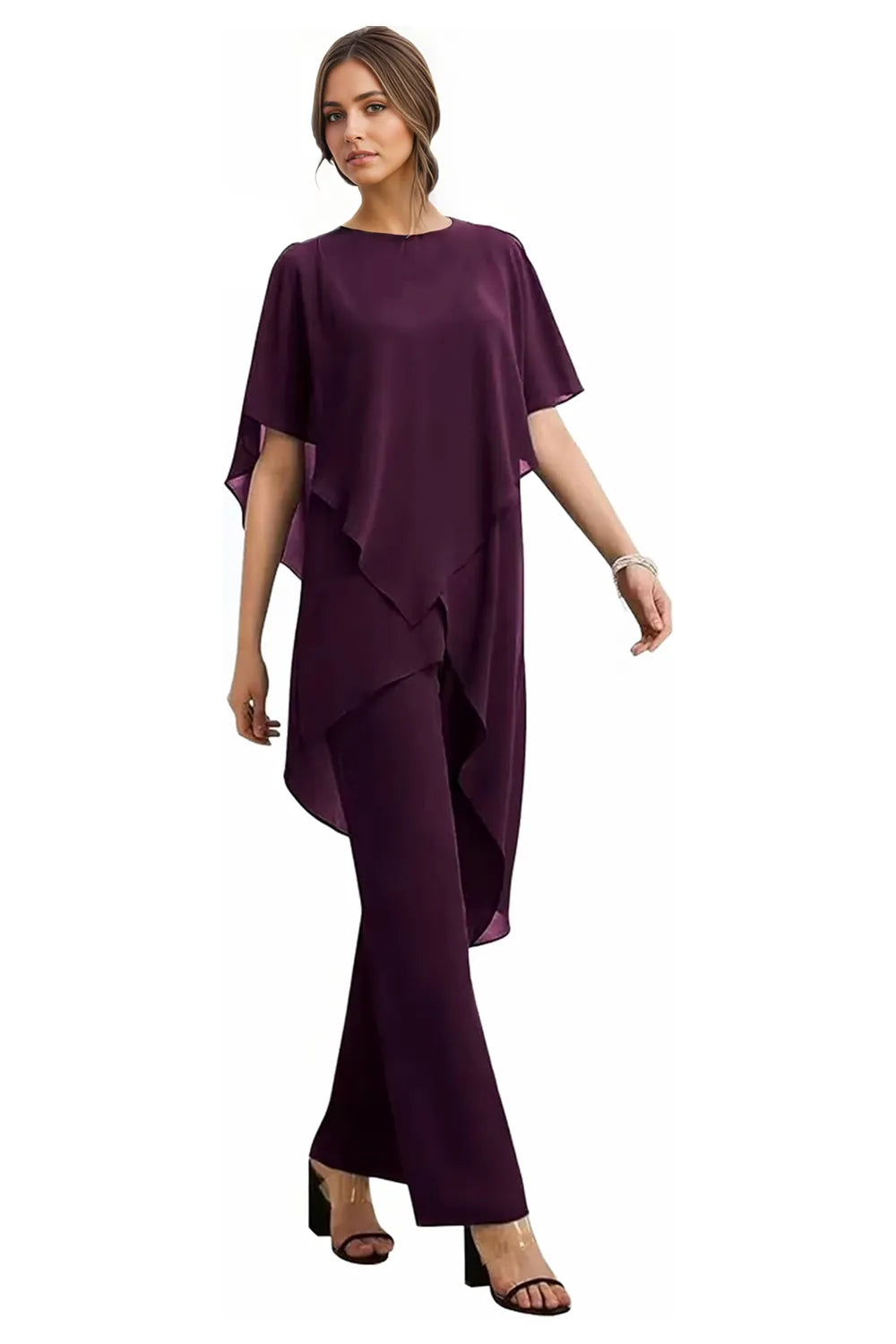 Valora | Completo Elegante Fluido In Chiffon Con Pantaloni