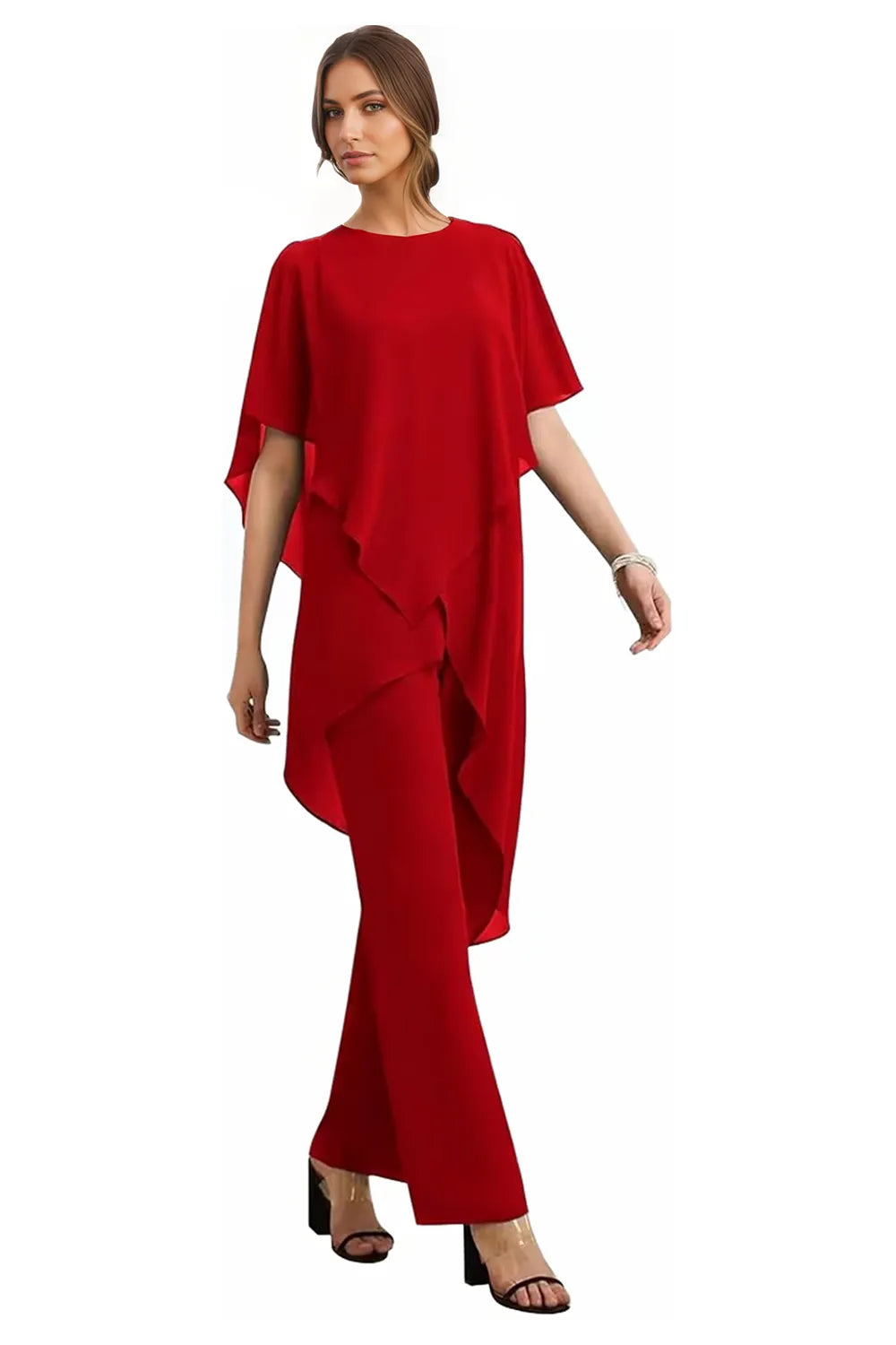 Valora | Completo Elegante Fluido In Chiffon Con Pantaloni