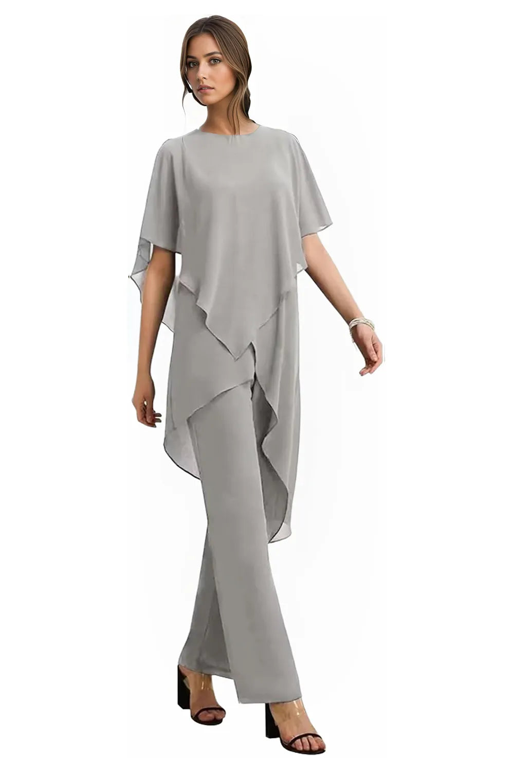 Valora | Completo Elegante Fluido In Chiffon Con Pantaloni