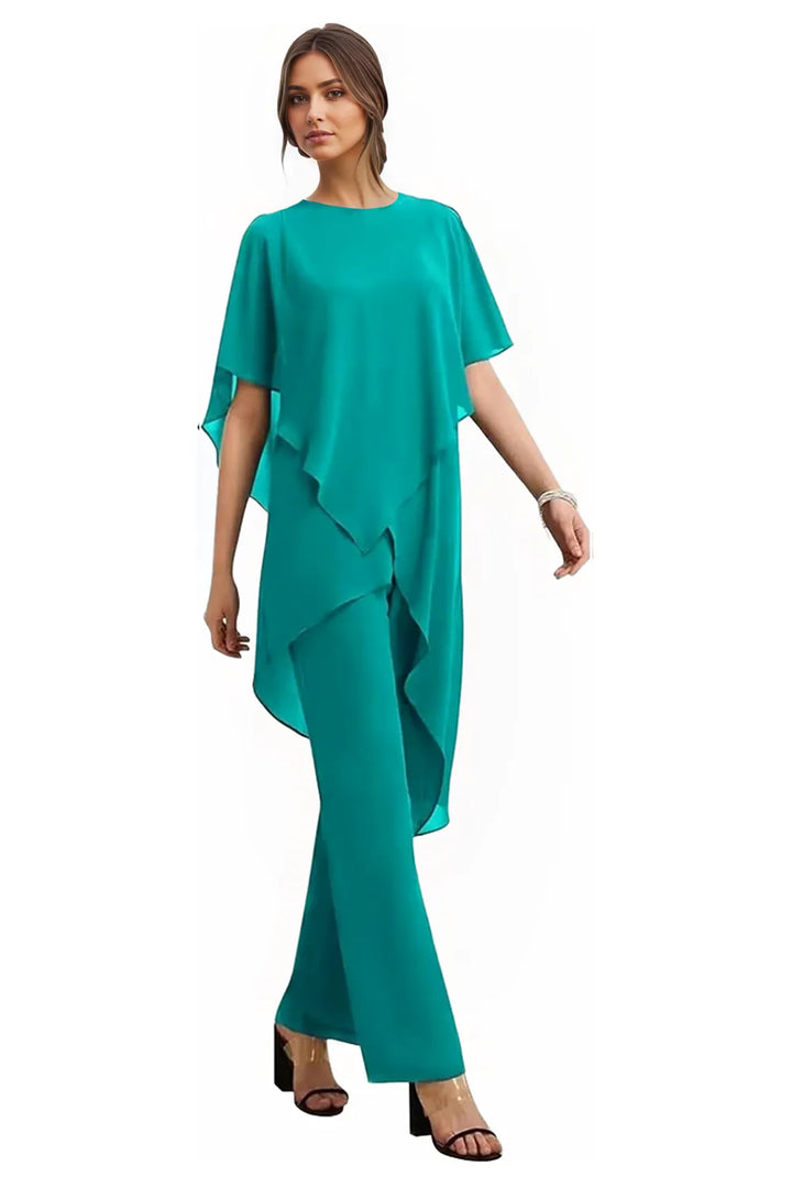 Valora | Completo Elegante Fluido In Chiffon Con Pantaloni