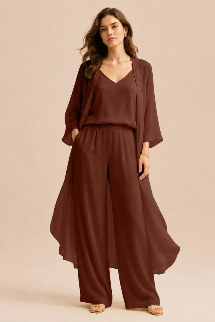 Raffinato Completo Con Canotta, Giacca In Chiffon E Pantaloni