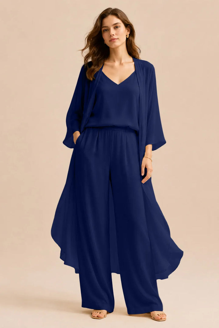 Raffinato Completo Con Canotta, Giacca In Chiffon E Pantaloni