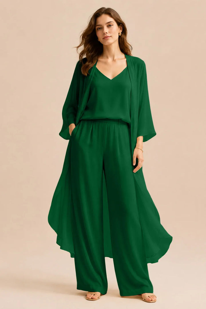 Raffinato Completo Con Canotta, Giacca In Chiffon E Pantaloni