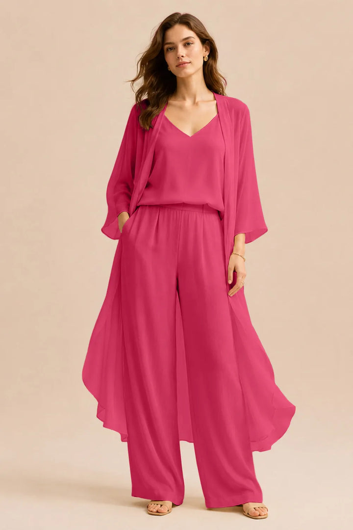 Raffinato Completo Con Canotta, Giacca In Chiffon E Pantaloni