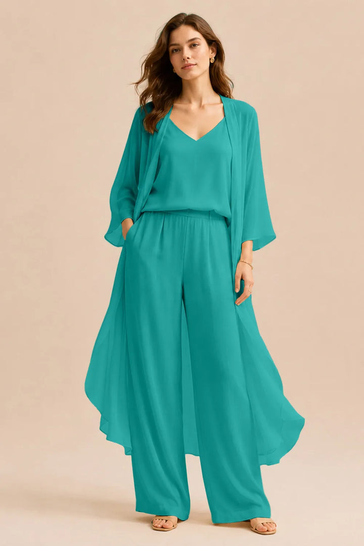 Raffinato Completo Con Canotta, Giacca In Chiffon E Pantaloni