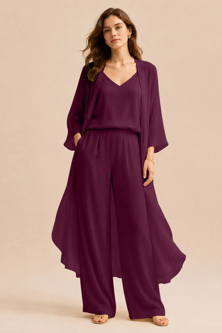Raffinato Completo Con Canotta, Giacca In Chiffon E Pantaloni