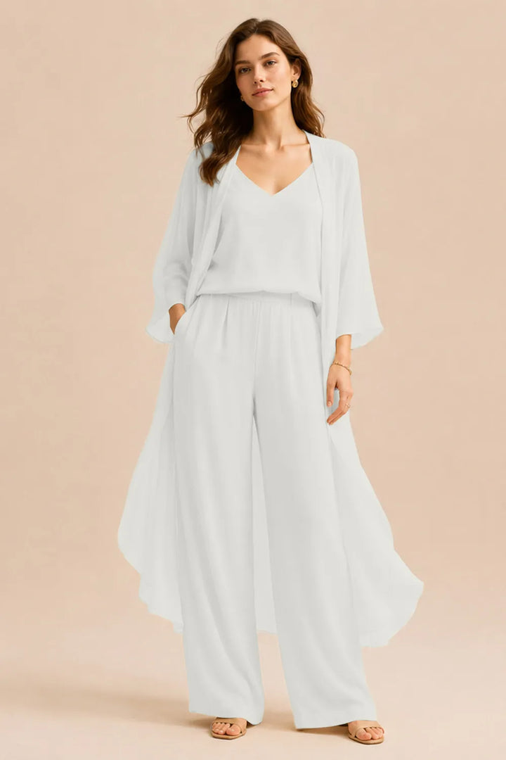 Raffinato Completo Con Canotta, Giacca In Chiffon E Pantaloni
