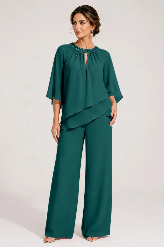 Aggraziato Completo Elegante Con Pantaloni E Scollo A Goccia