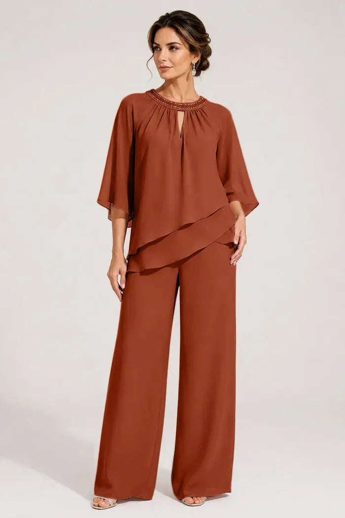 Aggraziato Completo Elegante Con Pantaloni E Scollo A Goccia