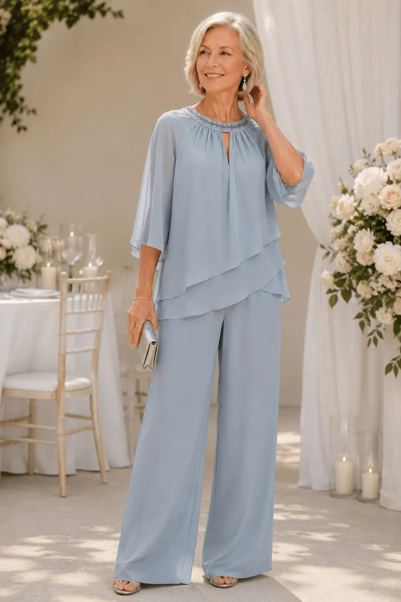 Aggraziato Completo Elegante Con Pantaloni E Scollo A Goccia
