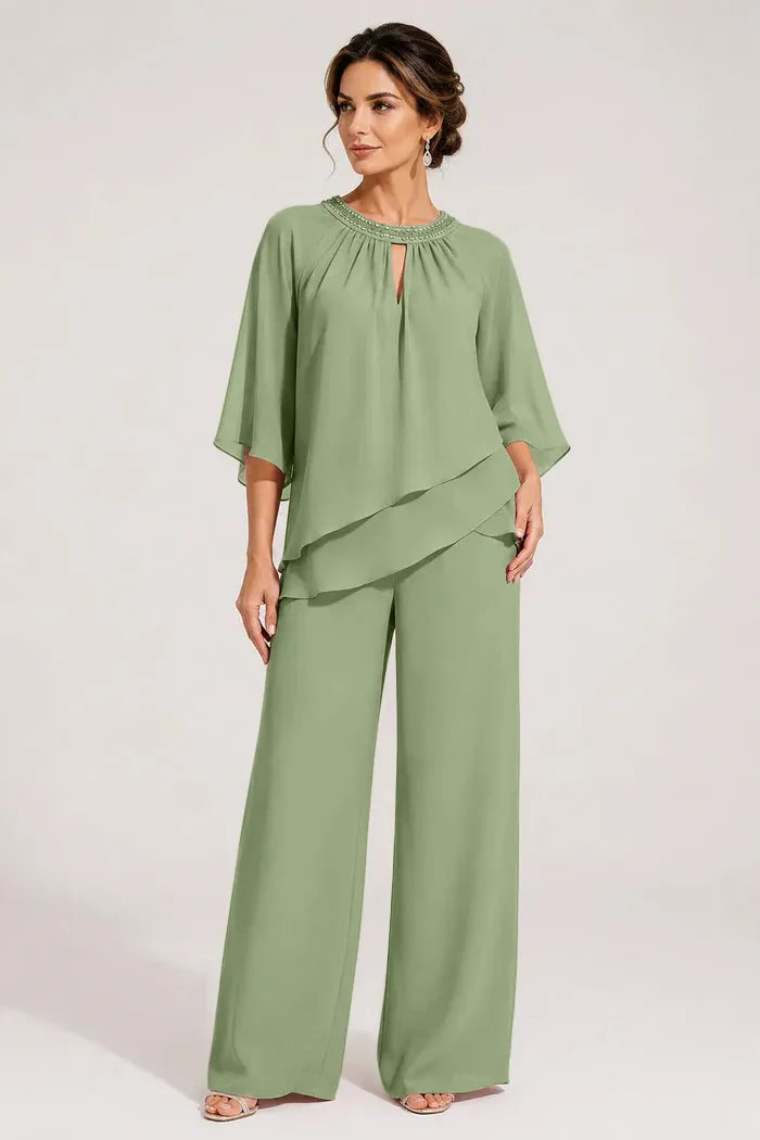 Aggraziato Completo Elegante Con Pantaloni E Scollo A Goccia