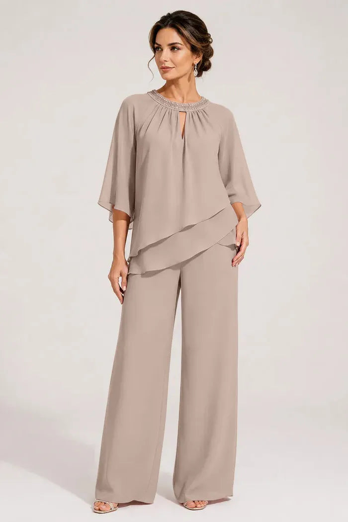 Aggraziato Completo Elegante Con Pantaloni E Scollo A Goccia