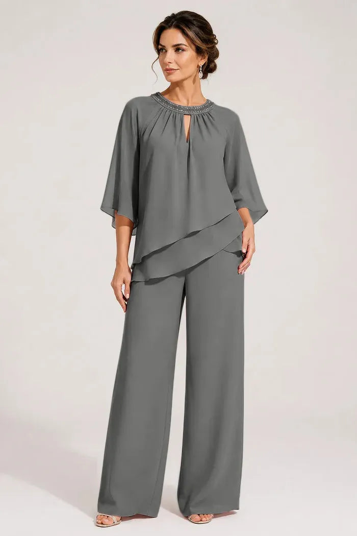 Aggraziato Completo Elegante Con Pantaloni E Scollo A Goccia
