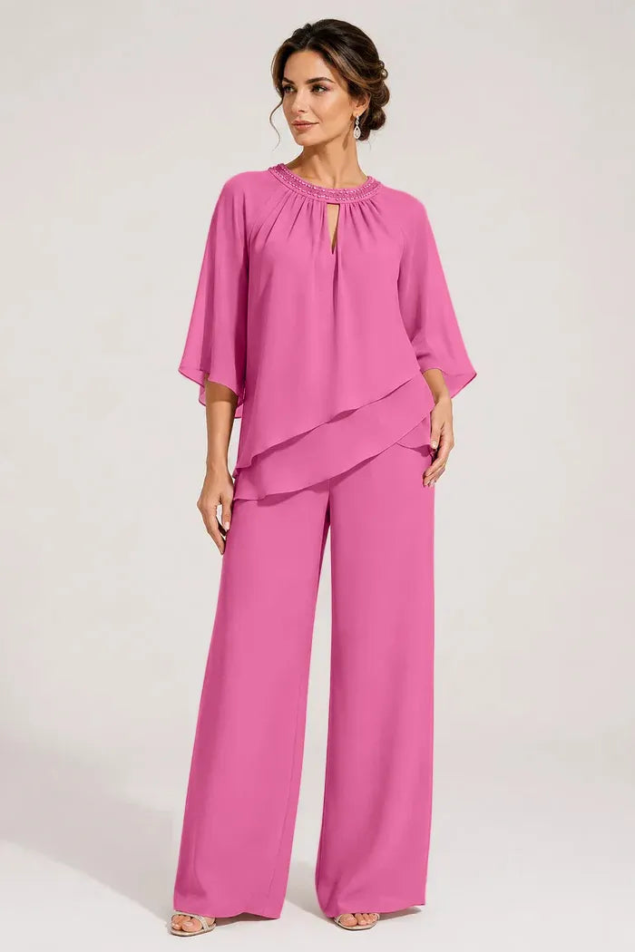 Aggraziato Completo Elegante Con Pantaloni E Scollo A Goccia
