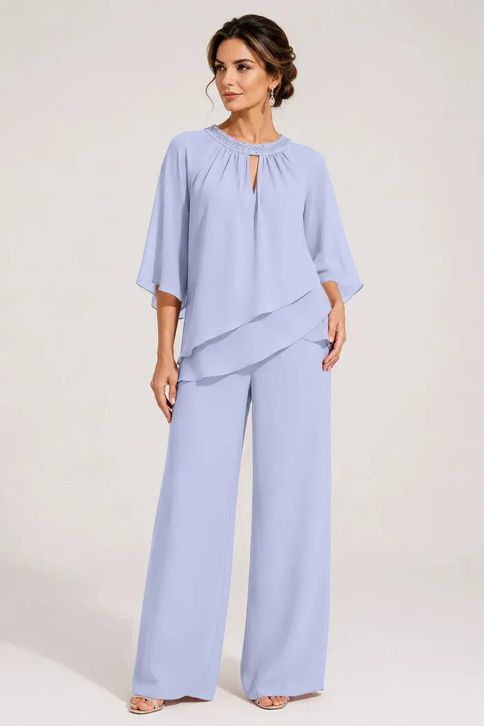 Aggraziato Completo Elegante Con Pantaloni E Scollo A Goccia