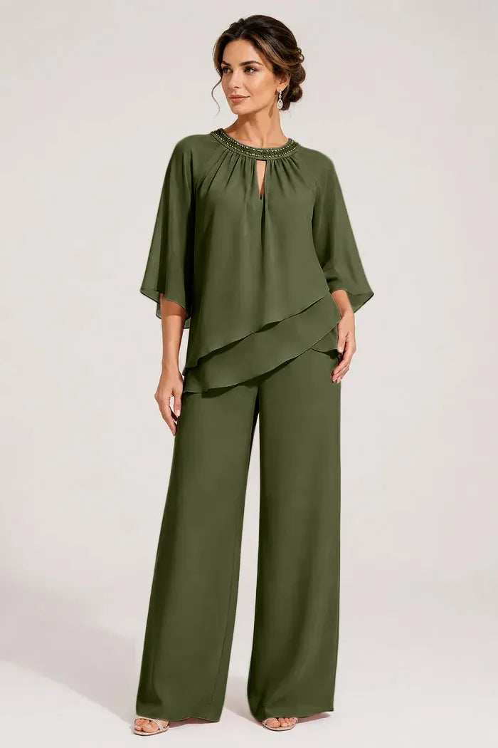 Aggraziato Completo Elegante Con Pantaloni E Scollo A Goccia