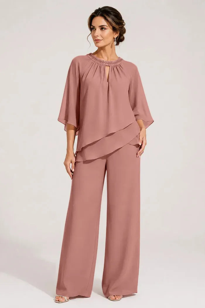 Aggraziato Completo Elegante Con Pantaloni E Scollo A Goccia