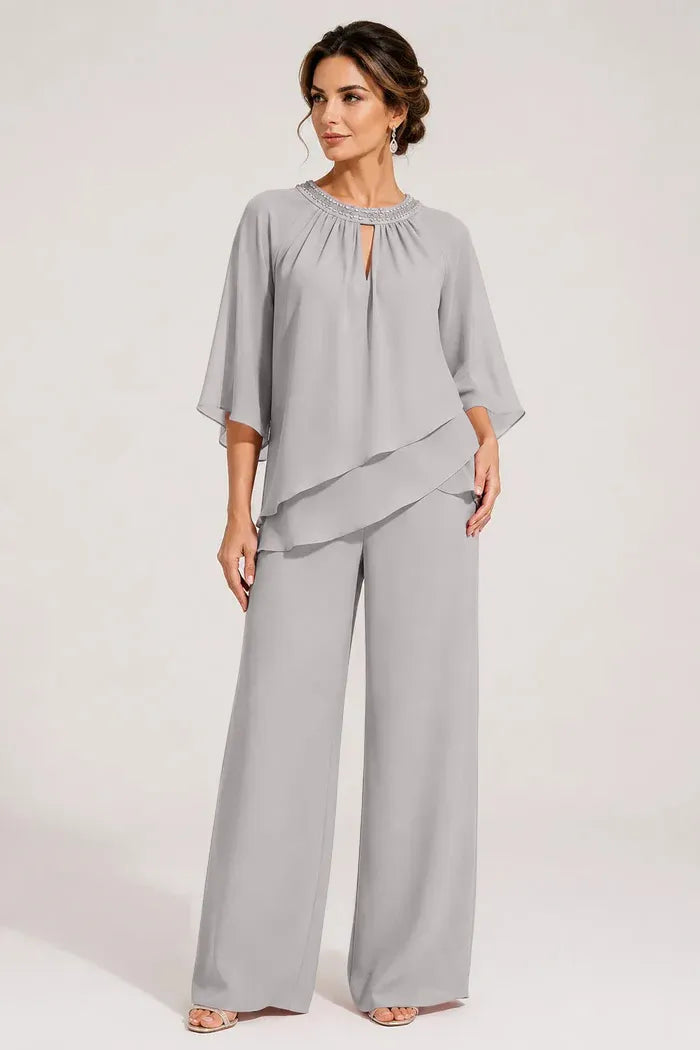 Aggraziato Completo Elegante Con Pantaloni E Scollo A Goccia