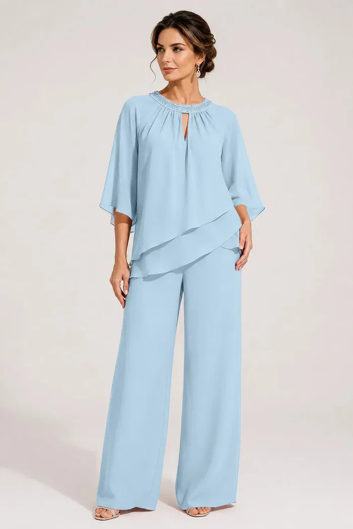 Aggraziato Completo Elegante Con Pantaloni E Scollo A Goccia